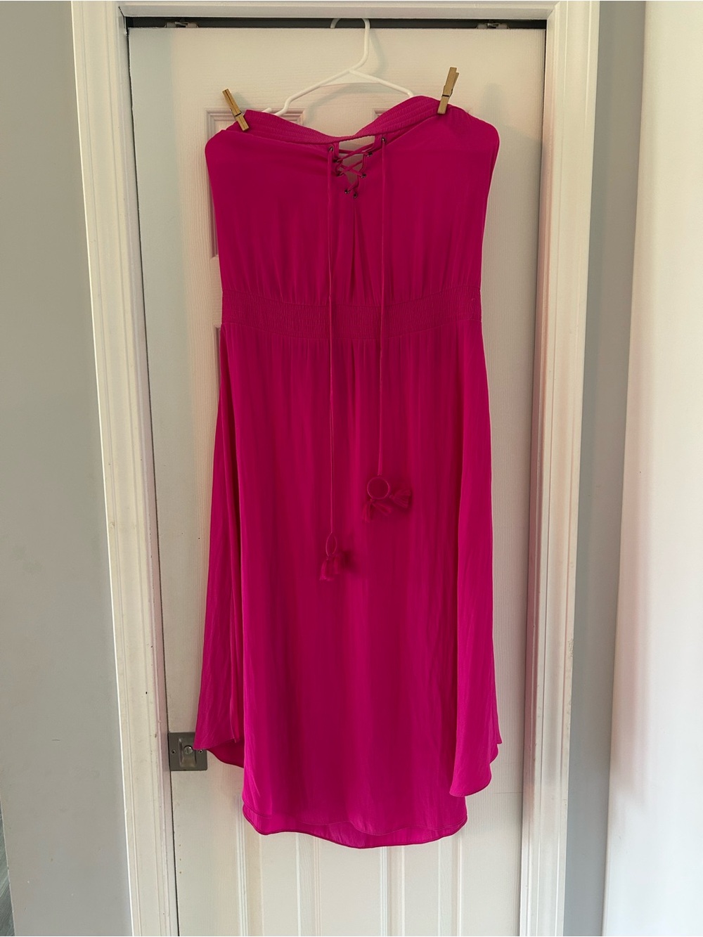 Ramy Brook Hot Pink Lulu Strapless Maxi Dress Size Small Tassels